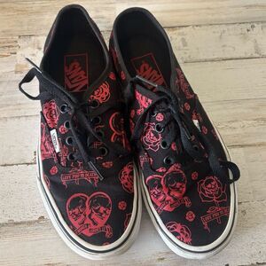 Vans Love You To Death Black/Red Shoes Skulls/Hearts/Roses Women’s 7/ Men’s 5.5